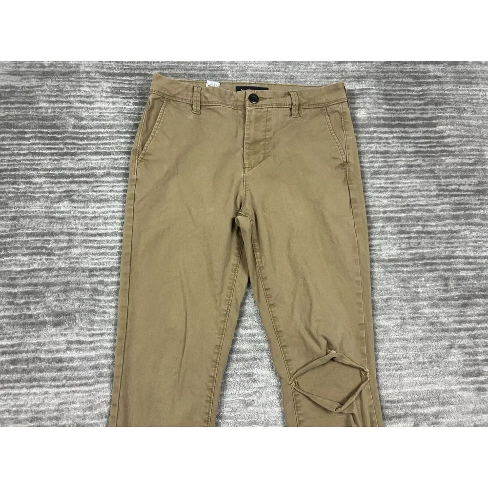 Aeropostale Pants Mens 27/28‎ Beige Skinny Cotton Blend Destroyed Knee Chino